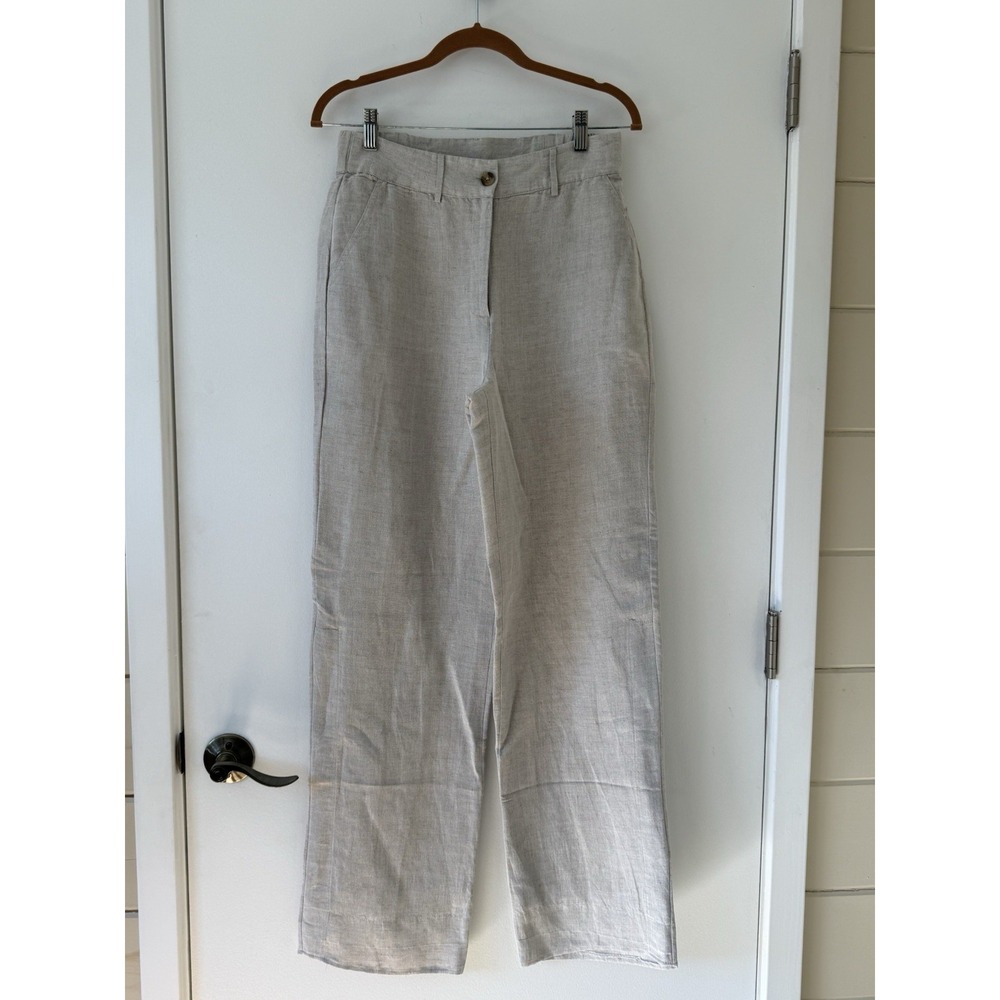 BOSTON PROPER Oatmeal Beige Linen Blend Pants 6 Wide Leg Resort Classic Capsule